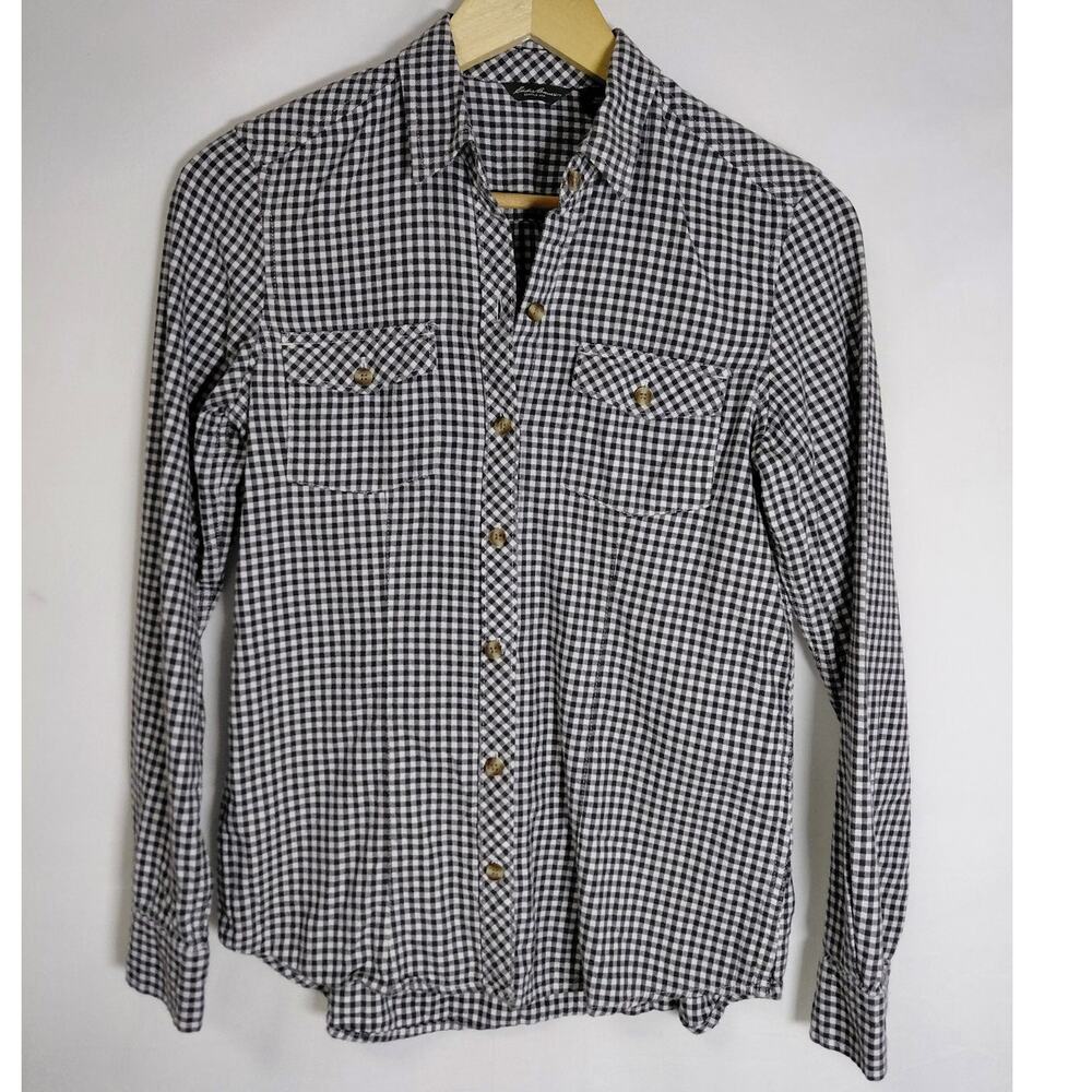 Eddie Bauer Seattle Black Collared Gingham Button-Up Shirt Women Size XS